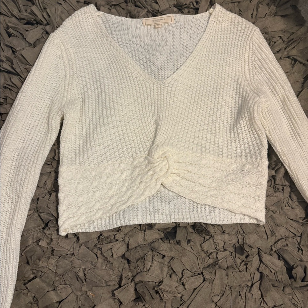 White Knit V-Neck Sweater